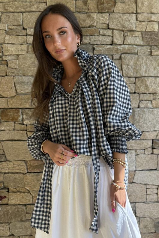 Nonni Gingham Poet Blouse Navy